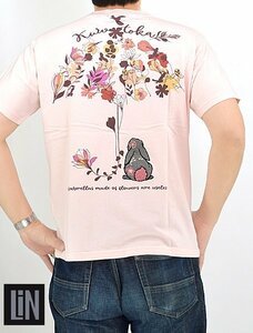 黒菟華 花傘半袖Tシャツ◆LIN ピンクLサイズ AL-759032 和柄 和風 兎 うさぎ ウサギ 刺繍