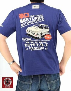 ビリッと、韋駄天半袖Tシャツ◆カミナリ ブルーMサイズ 中排気量 KMT-231 雷 エフ商会 efu 昭和 レトロ