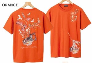 黒菟華 不思議の本半袖Tシャツ◆LIN オレンジXXLサイズ AL-759033 兎 ウサギ 和柄 和風 男女兼用 ユニセックス