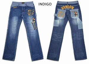 vanson×TOM&JERRY collaboration Denim pants *vanson indigo 34inch 34 -inch TJV-2308 Vanson Van son embroidery Tom . Jerry jeans 
