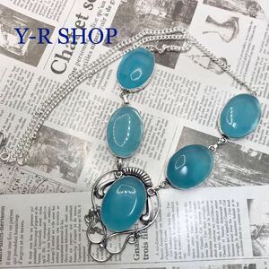  natural stone * Sky blue karu Ced knee. antique style necklace * lady's pendant silver 925 stamp color stone ethnic India Y-R