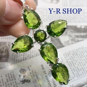  peridot. ethnic Cross design pendant top * lady's necklace silver 925 stamp color stone India new goods gem Y-R wholesale 