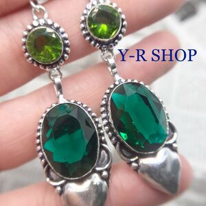  emerald . peridot. antique style earrings * lady's silver 925 stamp color stone accessory ethnic India new goods gem Y-RSHOP