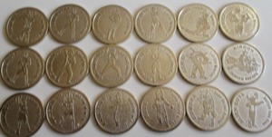  подлинная вещь три tsu стрела носорог da- Ultraman монета совместно 18 листов медаль 2003 год иен . Pro Dyna / King / Dada / Gomora / Tiga кошка pohs . доставка!