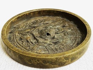 古鏡 古銅 円鏡 鶴亀 重さ約812g 時代 A31-0214