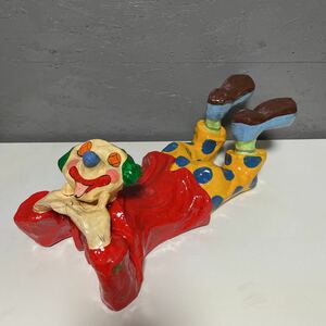 ピエロ　人形　ヴィンテージ　アンティーク　置物　当時物　寝そべり　ハンドメイドVintage Large Paper Mache Clown Los Gatos Mexico