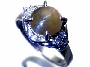 【ジュエリー極】神秘のキャッツアイ効果！大粒天然クリソベリルキャッツアイ3.359ct＆ダイヤ 高級Pt900リング h5653uv【送料無料】