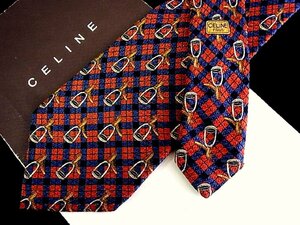 ♪今週の特売980円～♪0867W♪状態並品【CELINE】セリーヌ【金具 チェック 柄】ネクタイ♪