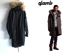 希少 初期 名作 glamb グラム DEX mods coat コヨーテファー ストレッチ ダブルジップ タイト モッズコート フィッシュテールパーカー 1 黒