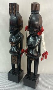 ビンテージ 東南アジア民族 木彫り夫婦人形置物／オブジェ