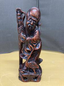 狩）中古品 中国 仏教美術 木彫り 彫刻 仙人 立像 仏像 彫刻 鶴 インテリア 20230214 （11-1）