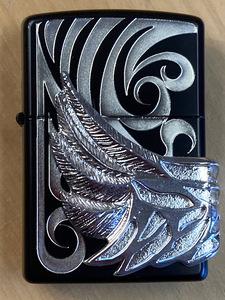 未使用　ZIPPO WING METAL ウイングメタル ブラック＆シルバー 希少 レア デッドストック 2000年代製造