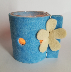 [ unused ] candle holder glass felt cover blue relax interior aroma fragrance new goods 