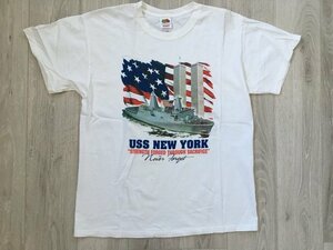 ▽♪ FRUIT OF THE LOOM フルーツオブザルーム Tシャツ USS NEW YORK ミリタリー/サバゲー 白 L