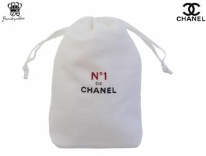 【New 新品】シャネル CHANEL ノベルティ 巾着ポーチ N°1 DE CHANEL ヌメロアン レッドカメリア 赤椿 コットン100% 元箱付き ホワイト