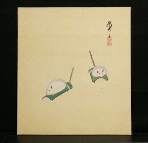 Art hand Auction 彩纸 - 782 加藤英秀 兔十二生肖 [真品], 绘画, 日本画, 花鸟, 野生动物