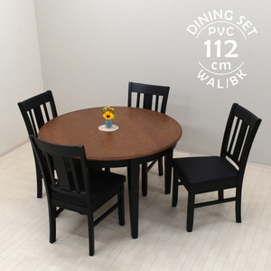 丸テーブル ダイニングテーブルセット 5点 4人掛 幅112cm yk112-5-wal-bk 371 チェア4脚 ウォールナット色 ブラック色 組立品 28s-3k yk