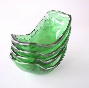 鉢 反り鉢 ガラス製 緑 4個セット bas190