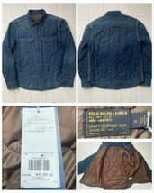 送料無料 新品 未使用 タグ付 POLO ラルフローレン INDIGO インディゴ DENIM デニム 中綿 work military シャツ ジャケット rrl country L_画像1