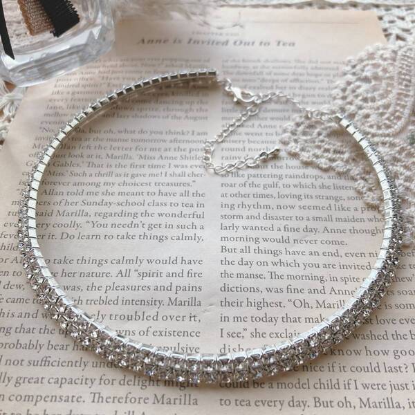 美品 ラインストーンチョーカー パーティージュエリー☆vintage jewelry accessories 0792