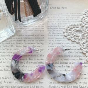  hoop earrings pink purple tortoise shell *vintage jewelry accessories 0800