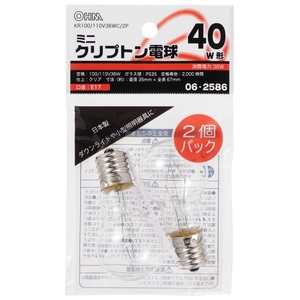 ミニクリプトン電球 E17 40W形 クリア 2個入 KR100/110V36WC/2P 06-2586 オーム電機