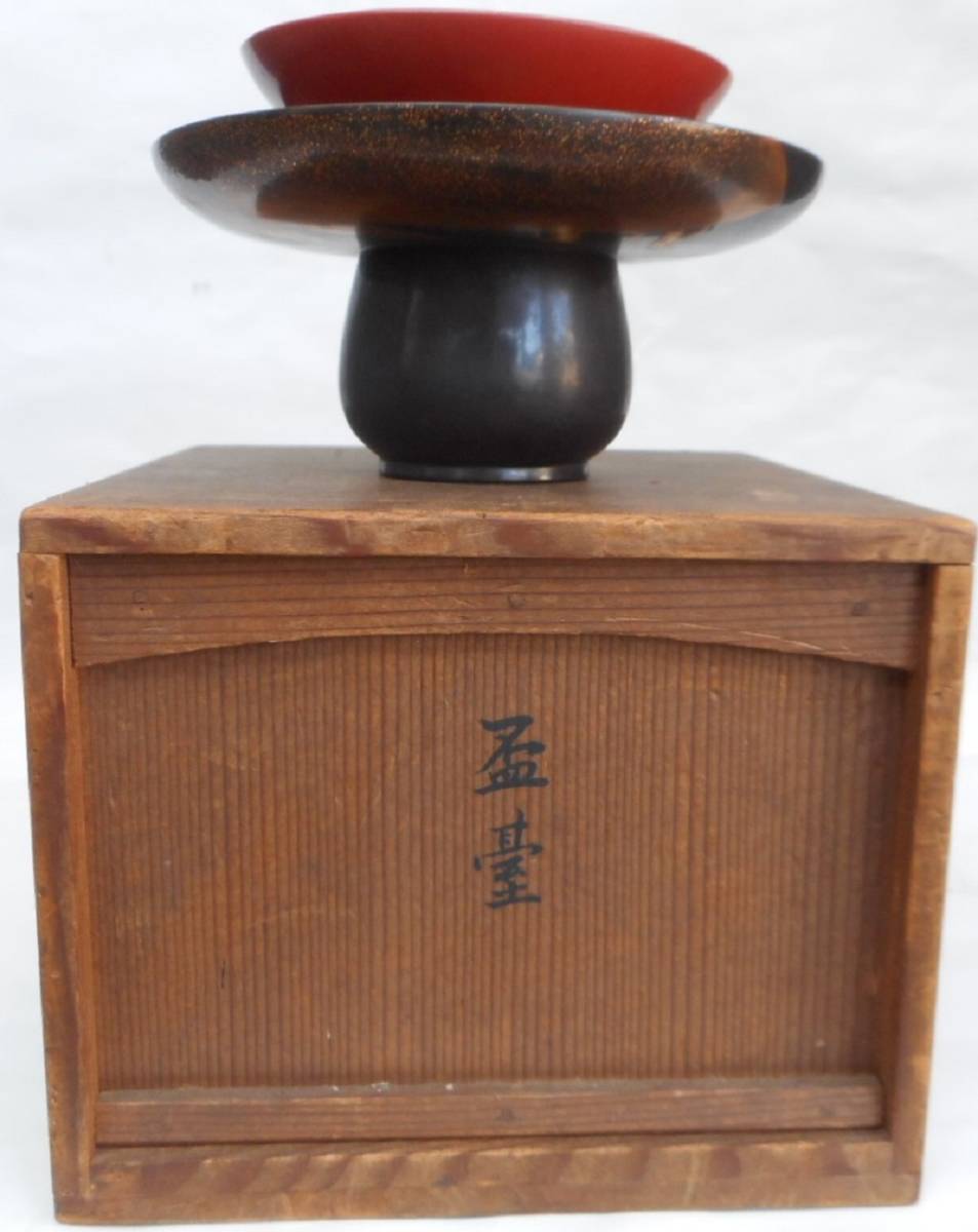 時代木製漆塗5枚弁花卉文蒔絵天目台(盃台) 1 & 木製極細松葉文蒔絵盃1