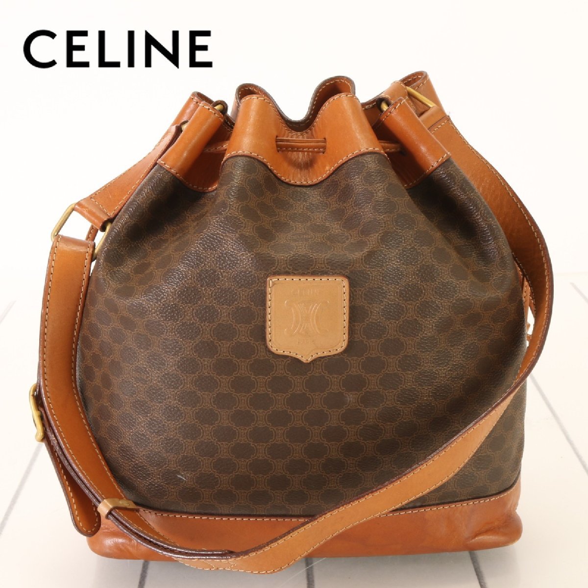 RU-2456 CELINE マカダム トートバッグ PVC×レザー/美品-