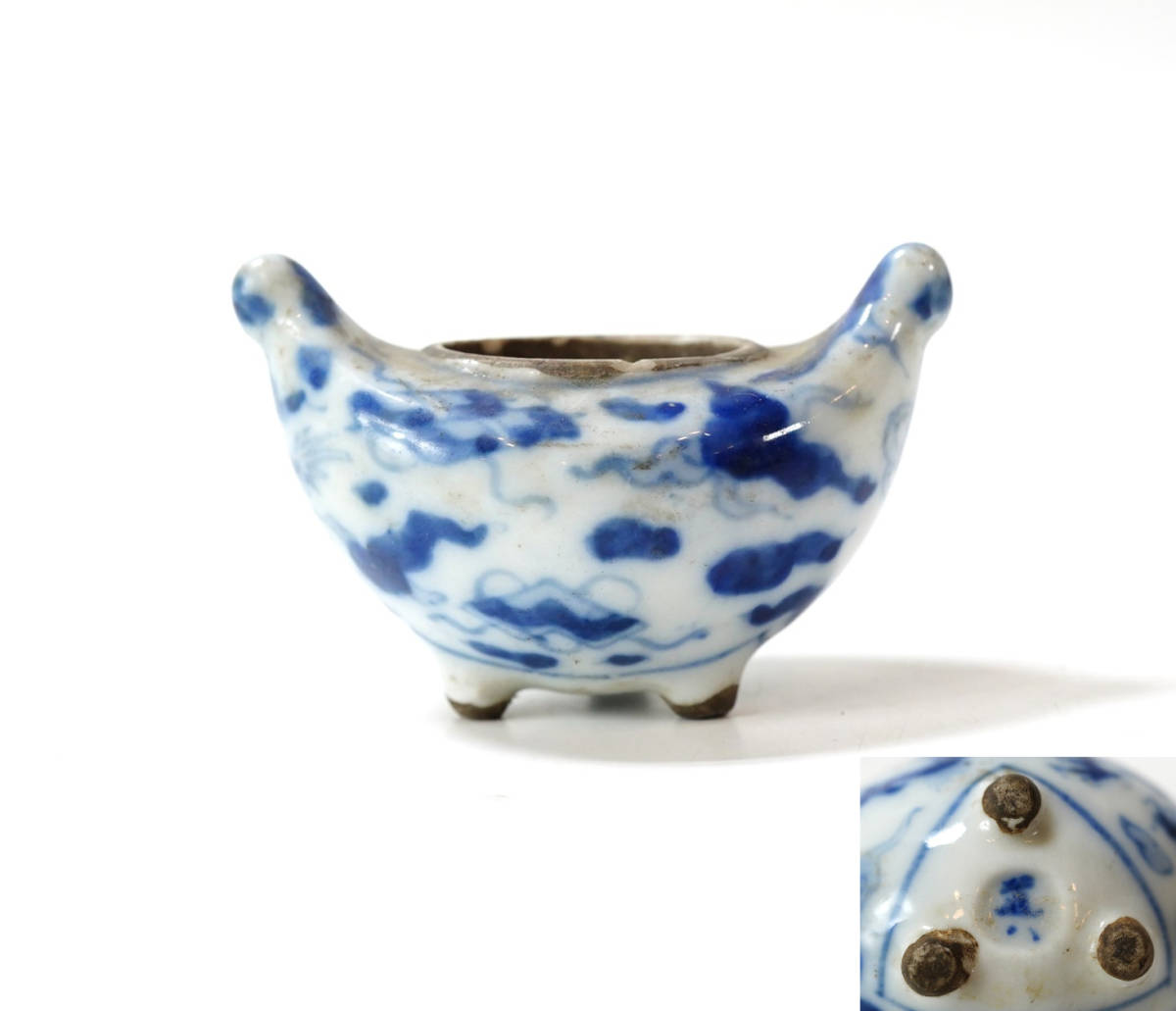 カ 京焼・清水焼 高橋道八(六世)作 桃山御本 五三桐紋 茶碗 無傷 箱合