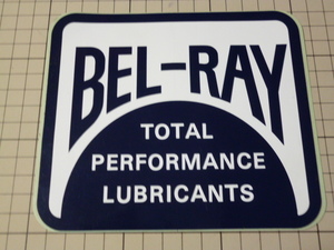 大きめ BEL-RAY ステッカー 当時物 です(紺色/150×129mm) ベルレイ オイル BELRAY