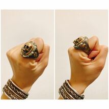 超希少!!VINTAGE MEXICAN BIKER RING SKULL HEAD USA HTCビンテージメキシカンバイカーリングスカルヘッド 18.5号_画像2