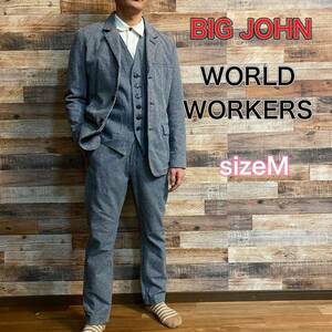 【レア商品】BIG JOHN WORLD WORKERSセットアップスーツ メンズM 千鳥格子　丈夫な生地