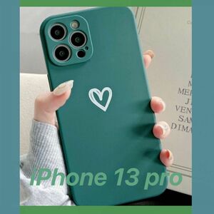【iPhone13pro】iPhoneケース グリーン ハート 手書き 緑　大人かわいい　インスタ映え　韓国　送料無料