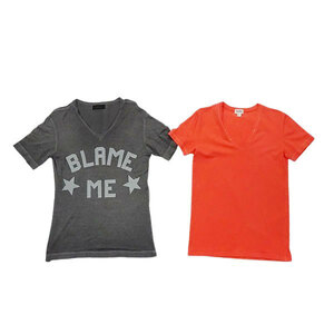 DIESEL ディーゼル VネックTシャツ 2枚セット BLACK GOLD サイズS/サイズM オレンジ/グレー コットン メンズ【中古】