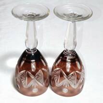 ワイングラス 2客 カットガラス 切子 脚付杯 ワインレッド 口径約5.3cm 高さ約13.5cm 【3539】 _画像9