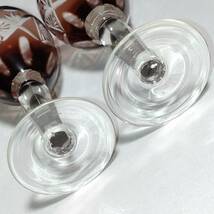 ワイングラス 2客 カットガラス 切子 脚付杯 ワインレッド 口径約5.3cm 高さ約13.5cm 【3539】 _画像5