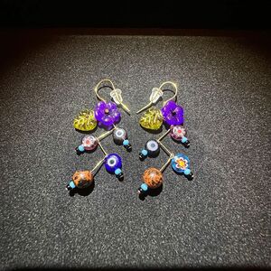 ハンドメイドピアス　ピアス　ハンドメイド　天然石　フラワー　ターコイズ　お守り