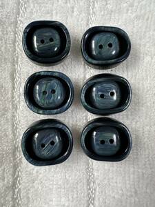 3787　約17.５㍉ x 19㍉　青系　 ボタン ６個セット　ビンテージ　 未使用品　手芸　裁縫　ハンドメイド　DIY　リメイク