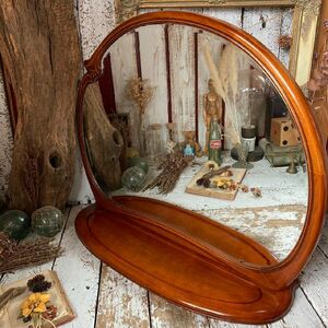 } Vintage * natural wood large stand mirror W78cm* console mirror * wooden put mirror * wood grain . eyes furniture * Vintage * Sakura antique * old tool 