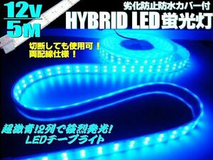 12V 5M 2列発光！劣化防止 防水カバー付 LED テープライト 蛍光灯 青/ブルー トラック アンドン 