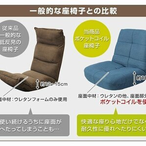 【2月セール】新品 ポケットコイル 座椅子 日本製ギア リクライニング へたりにくい 腰痛対策 コンパクト チェア 一人掛けソファ ブルーの画像3