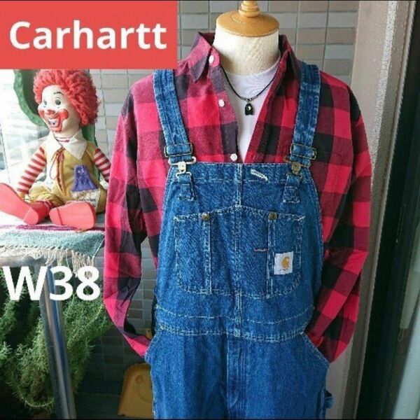 Carhartt カーハート デニムオーバーオール W38 メキシコ製　 古着 オーバーオール デニムオーバーオール