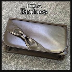 【POLA Emines】リボンが印象的な黒色ハンドバッグ(訳あり)