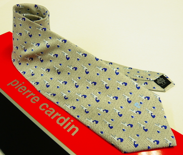 ピエール カルダン ネクタイ 19 シルク プリント サンプル展示品 Pierre Cardin モチーフ柄 ライトグレー