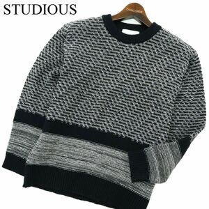 STUDIOUS ステュディオス 切替★ ボーダー ニット セーター Sz.1　メンズ　A3T01153_2#K