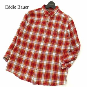 Eddie Bauer エディーバウアー 春夏 麻 リネン&コットン★ 7分袖 ボタンダウン チェック シャツ Sz.M　メンズ アウトドア　A3T01487_2#A