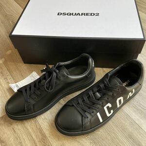 新品 39 24cm 黒 DSQUARED2 ディースクエアード レザー スニーカー NEW TENNIS LEATHER LOW-TOP SNEAKER レースアップ ロゴ シューズ 靴 31