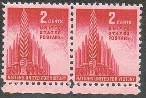  ultimate beautiful goods. stamp [ America ]1943.1.14 issue [ state ream .. profit ] 2c 1 kind . pair under side ear paper attaching unused NH glue have 