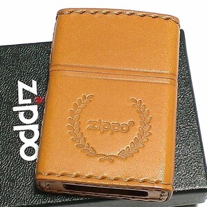 ZIPPO 革巻き ジッポ ライター ライトブラウン ロゴデザイン レザー キャメル シンプル 本牛革 薄茶 かっこいい 皮 メンズ