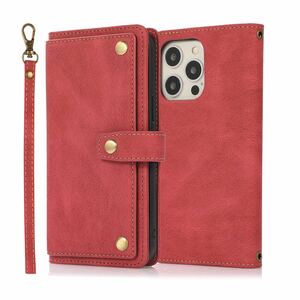 iPhone 12 pro max leather case iPhone12 pro max shoulder case iPhone12 pro max cover notebook type card storage with strap . red 